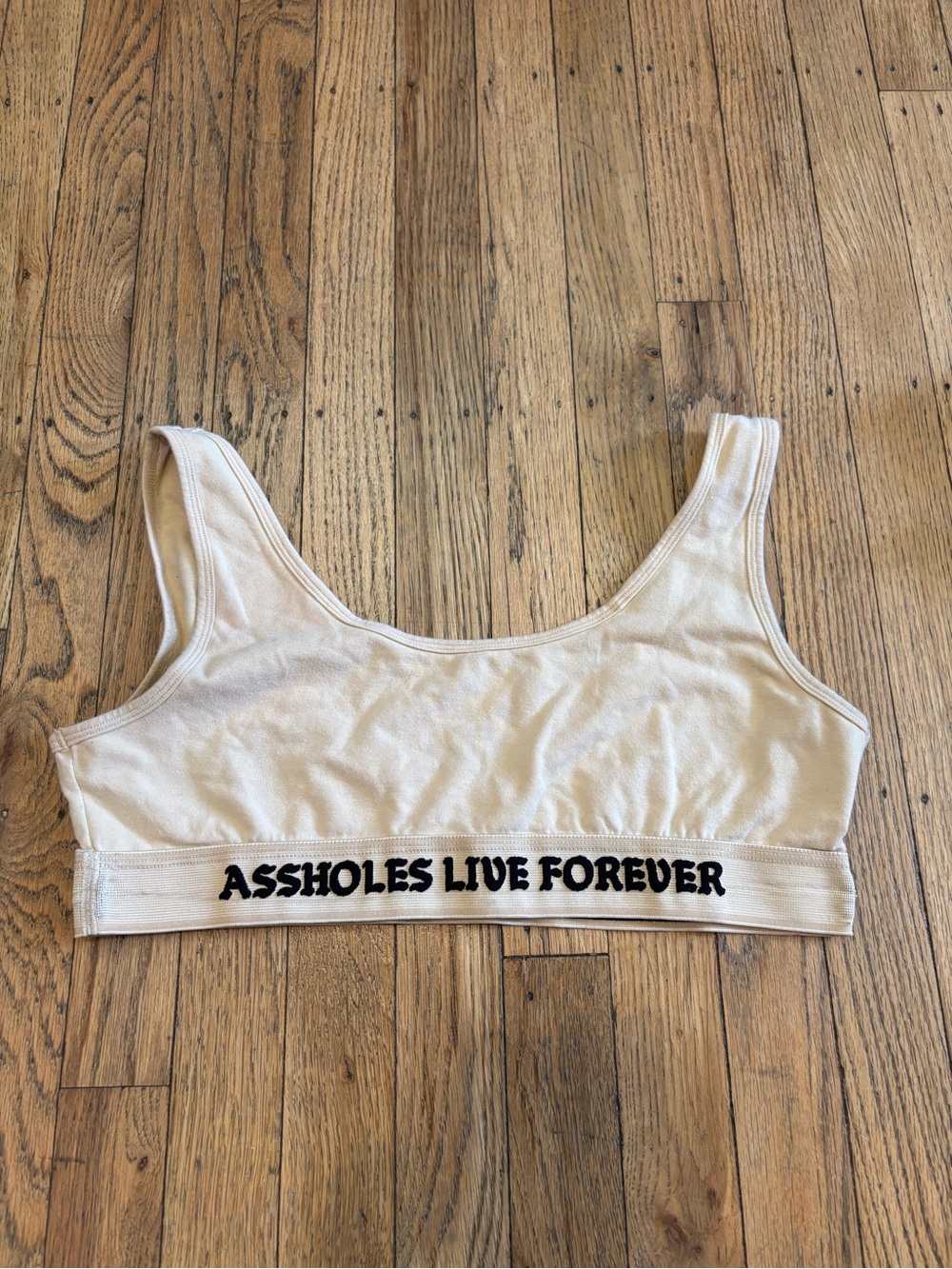 Cotton Scoop Bralette in Cream with Black Script